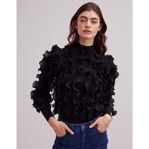 Anne Fontaine Sidaline Black Long Sleeve Mock Neck Sweater w/ Ruffles Sz.6-8